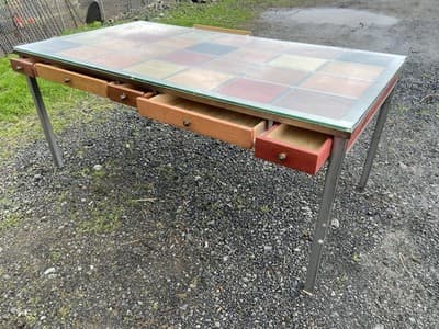 Venezia Furniture Modern Brushed Steel Table Partners Desk With Wooden Squares - Thumbnail 22