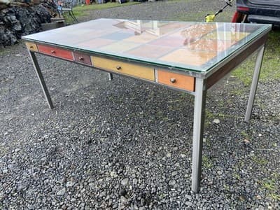 Venezia Furniture Modern Brushed Steel Table Partners Desk With Wooden Squares - Thumbnail 20