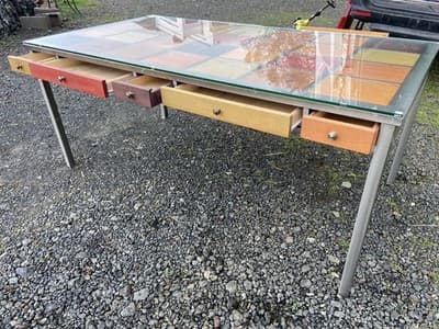 Venezia Furniture Modern Brushed Steel Table Partners Desk With Wooden Squares - Thumbnail 23