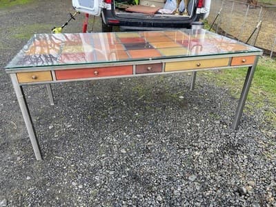 Venezia Furniture Modern Brushed Steel Table Partners Desk With Wooden Squares - Thumbnail 21