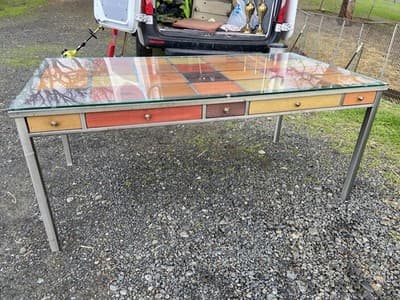 Venezia Furniture Modern Brushed Steel Table Partners Desk With Wooden Squares - Thumbnail 18