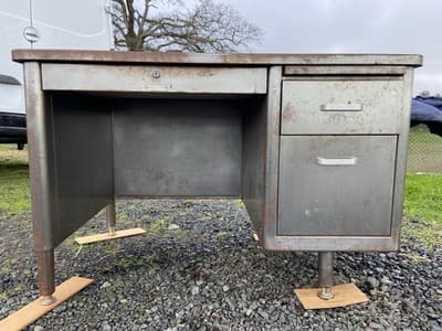 McDowell And Craig Vintage INDUSTRIAL Tanker Desk With Patina Or Restore It - Thumbnail 2