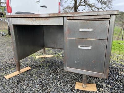 McDowell And Craig Vintage INDUSTRIAL Tanker Desk With Patina Or Restore It - Thumbnail 3