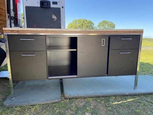 Florence knoll Style Marble Top Medal Tanker Credenza - Thumbnail 5