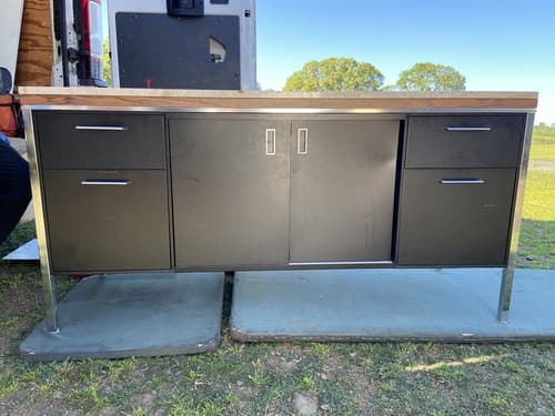Florence knoll Style Marble Top Medal Tanker Credenza - Thumbnail 3