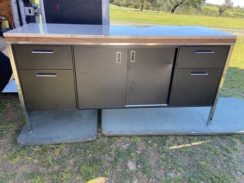 Florence knoll Style Marble Top Medal Tanker Credenza - Thumbnail 4