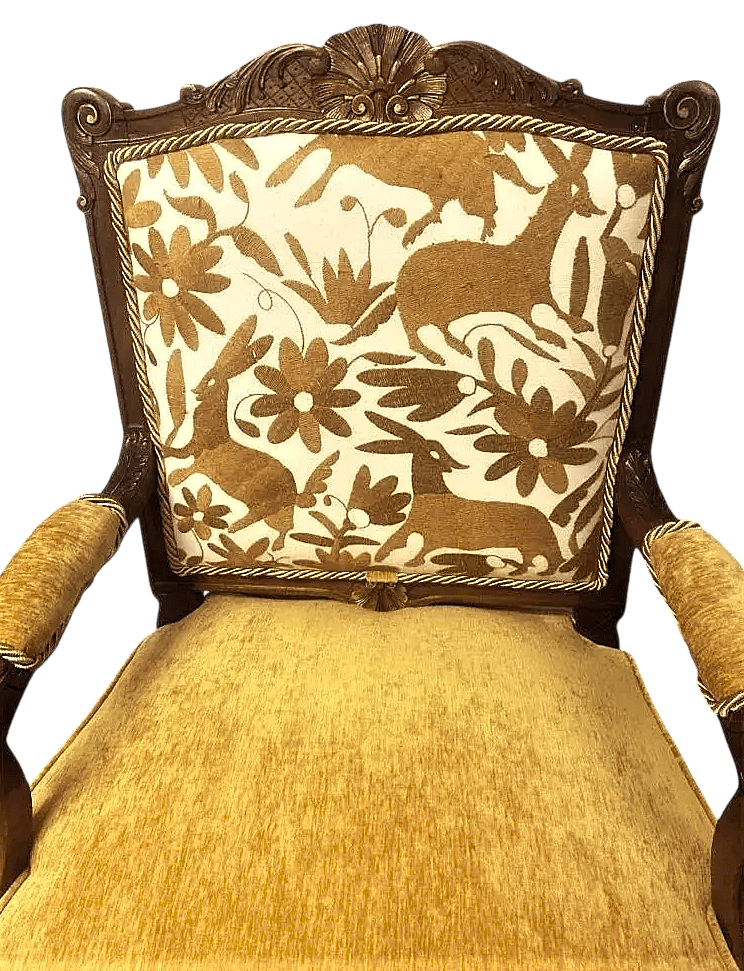 'Empress Carlota' 19th Century Antique French Chairs Reupholstered With Otomi Hand Embroidery - Set of 4 - Thumbnail 3