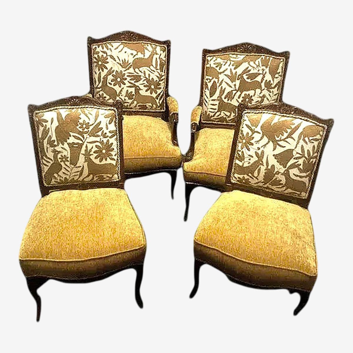 'Empress Carlota' 19th Century Antique French Chairs Reupholstered With Otomi Hand Embroidery - Set of 4