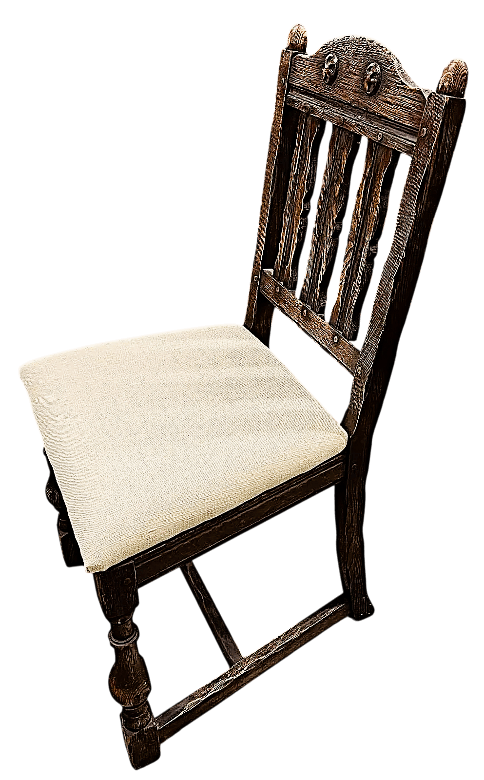 Antique Santa Fe Style Carved Oak Dining Chairs - Set of 4 - Attributed to Jamestown Feudal Oak Collection - Thumbnail 4