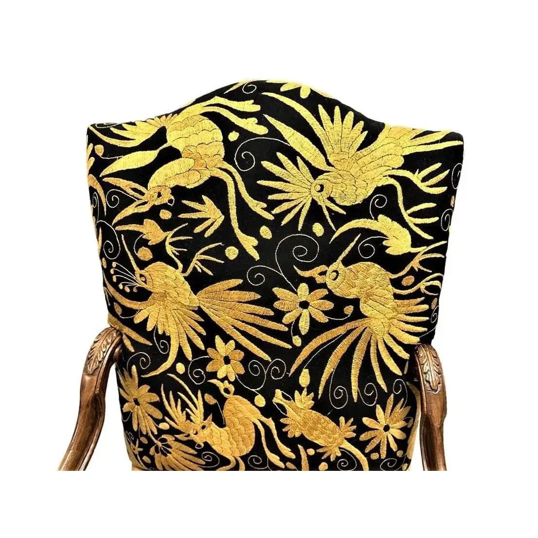 Late 20th Century Empress Carlota' Louis XV Large Fauteuil - Carved Walnut Reupholstered With Otomi Hand Embroidery and Leather - Thumbnail 3