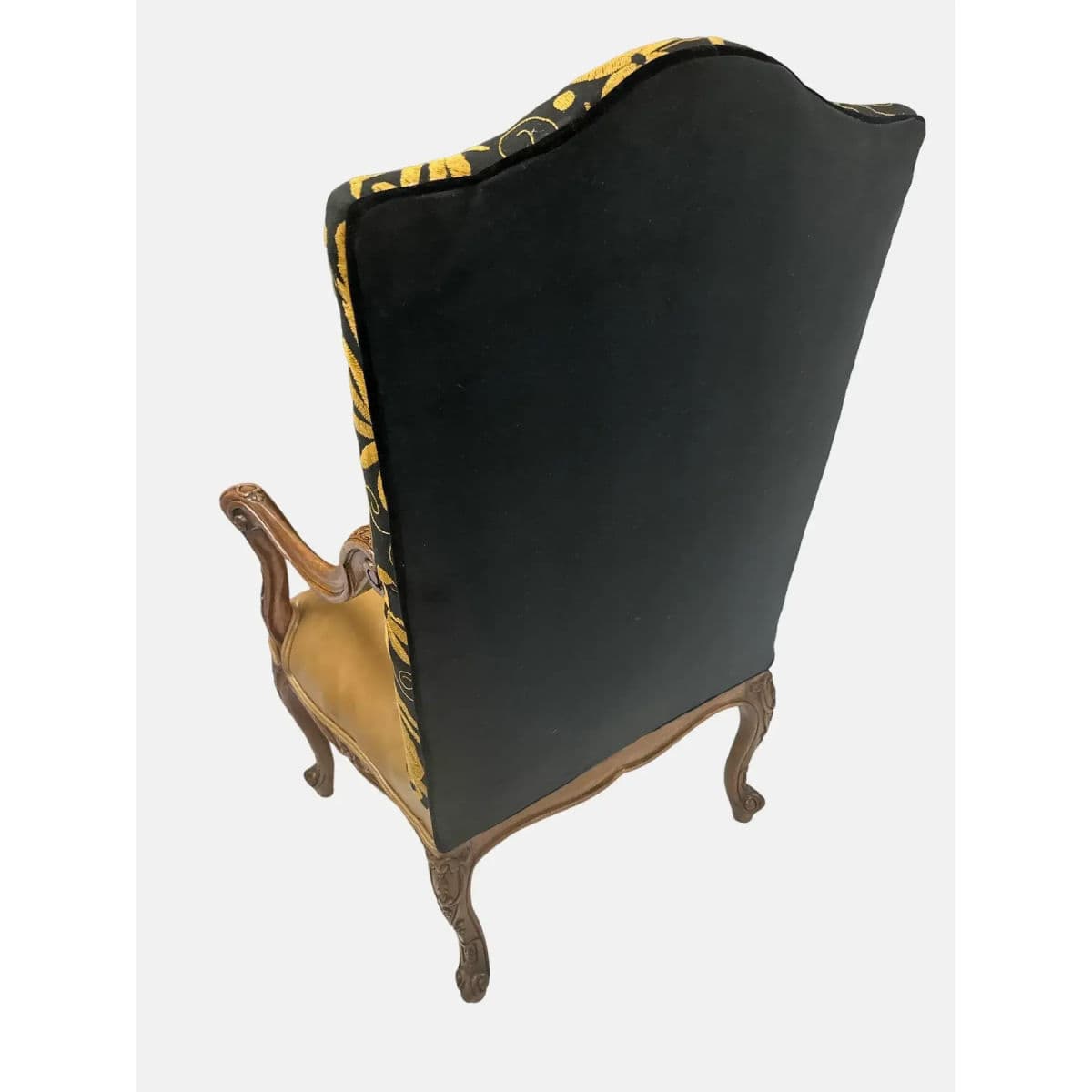 Late 20th Century Empress Carlota' Louis XV Large Fauteuil - Carved Walnut Reupholstered With Otomi Hand Embroidery and Leather - Thumbnail 12