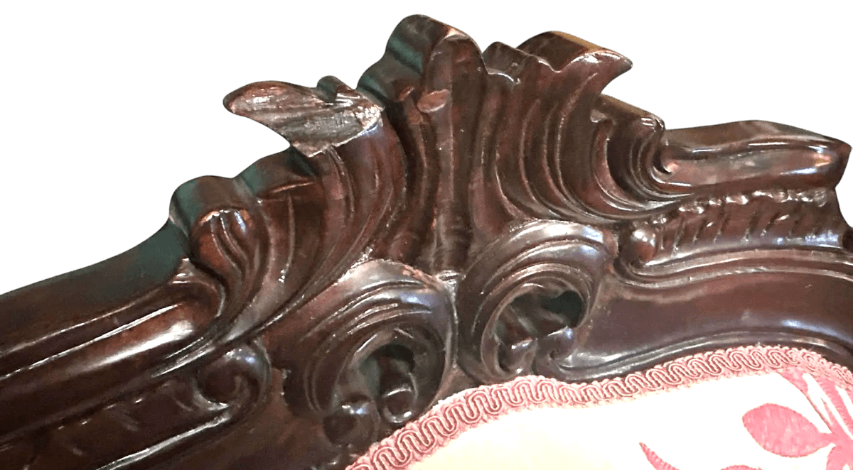 ‘Empress Carlota’ Mahogany Fauteuil - Circa 1860s With New Leather and Otomi Hand Embroidery Upholstery - Thumbnail 6