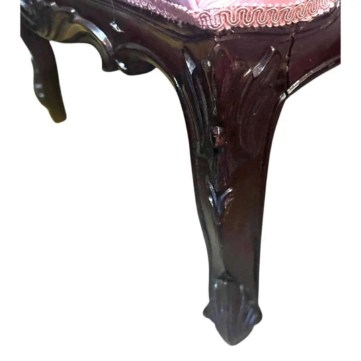 ‘Empress Carlota’ Mahogany Fauteuil - Circa 1860s With New Leather and Otomi Hand Embroidery Upholstery - Thumbnail 8