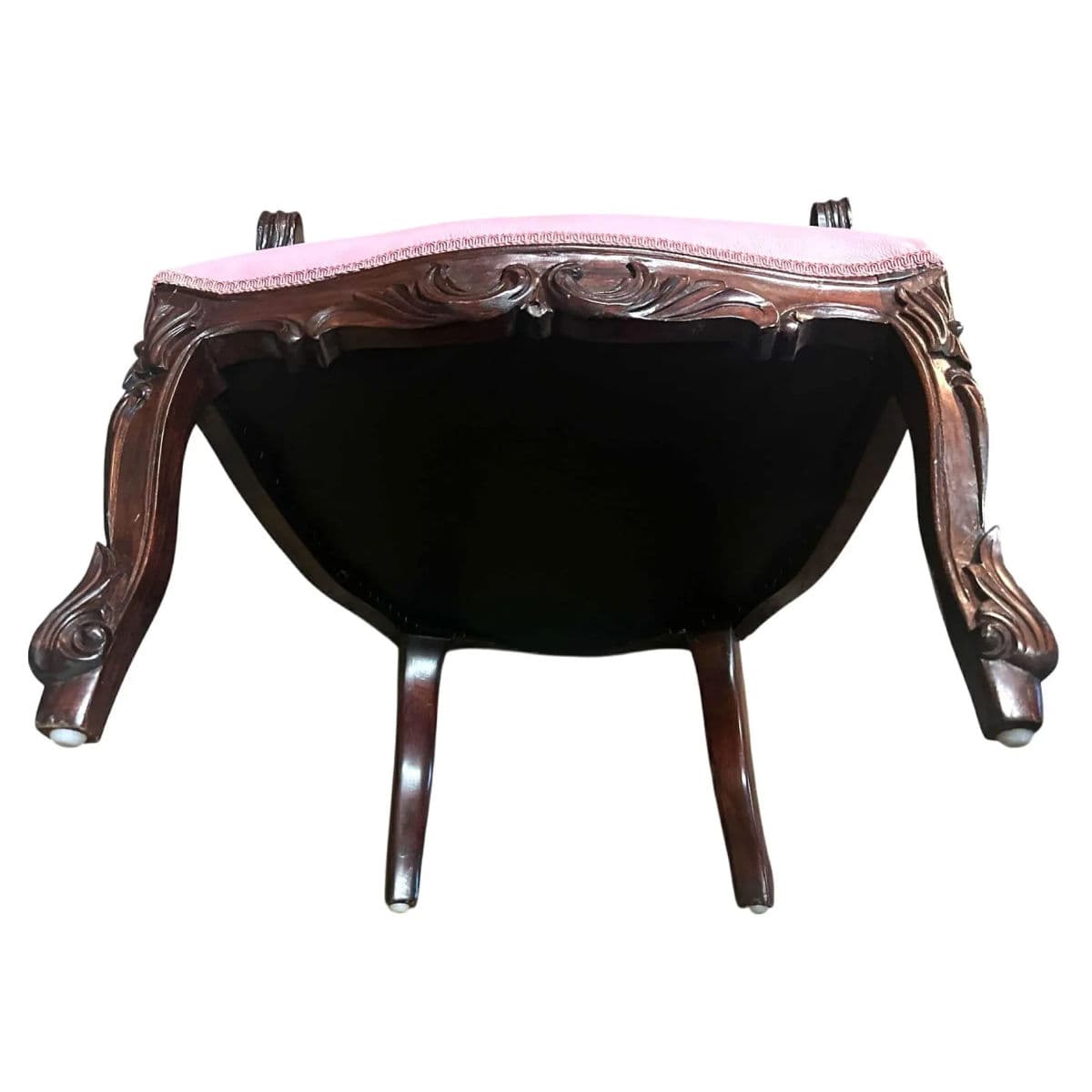 ‘Empress Carlota’ Mahogany Fauteuil - Circa 1860s With New Leather and Otomi Hand Embroidery Upholstery - Thumbnail 9