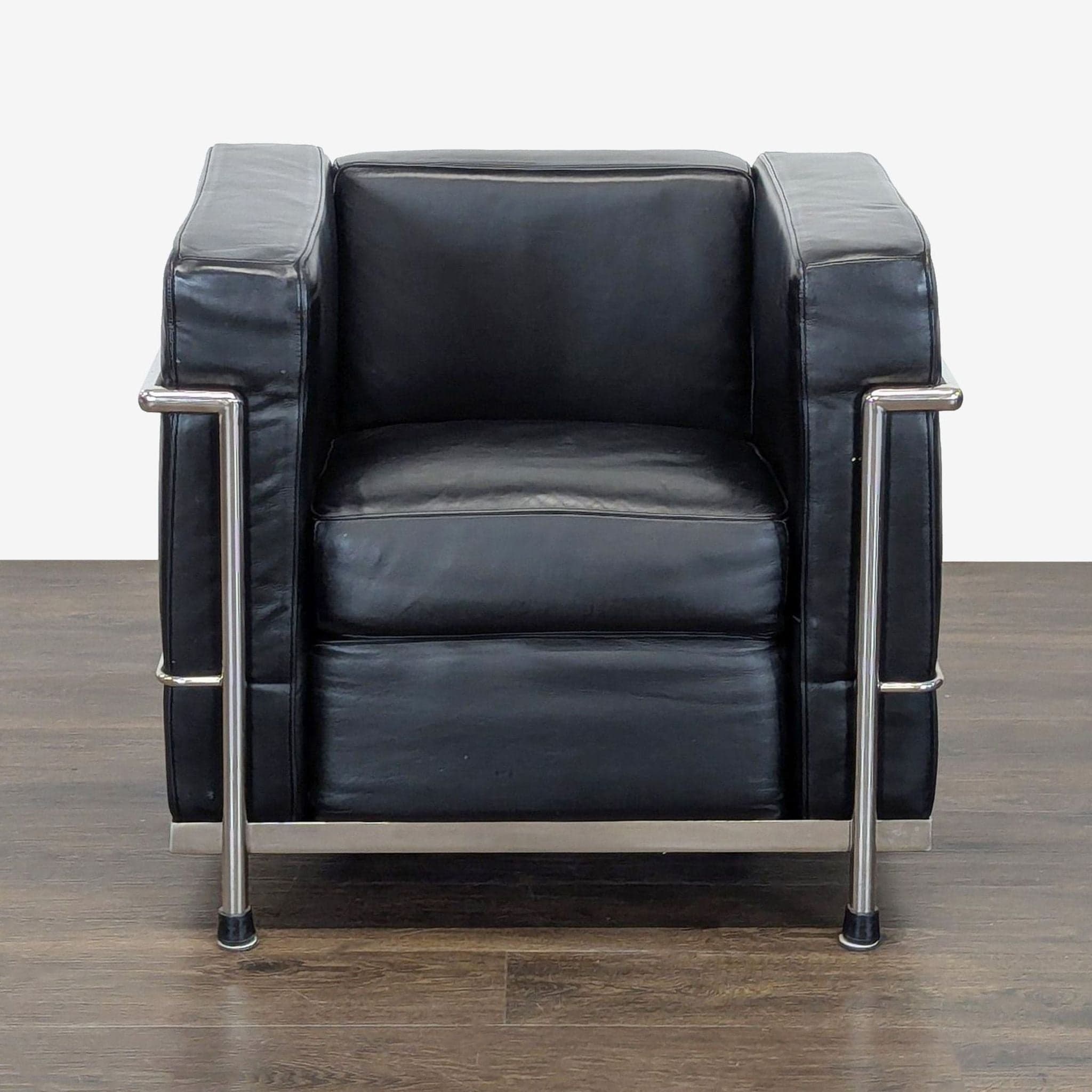 Design Within Reach LC2 Petit Modele Modern Black Leather Lounge Chair - Image 1