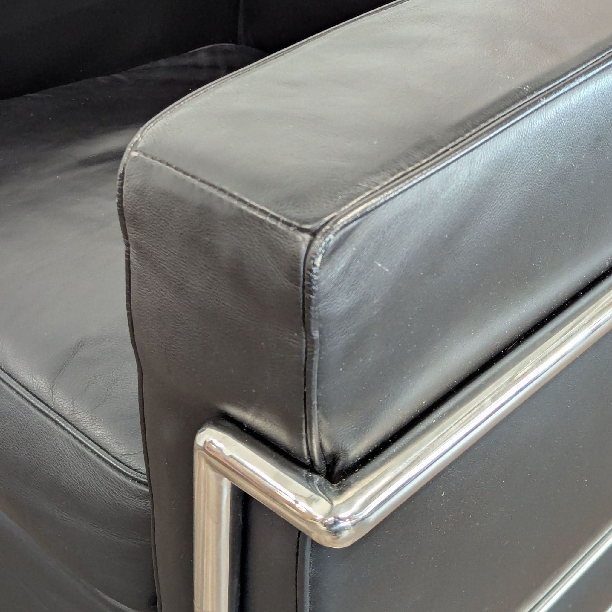 Design Within Reach LC2 Petit Modele Modern Black Leather Lounge Chair - Thumbnail 5