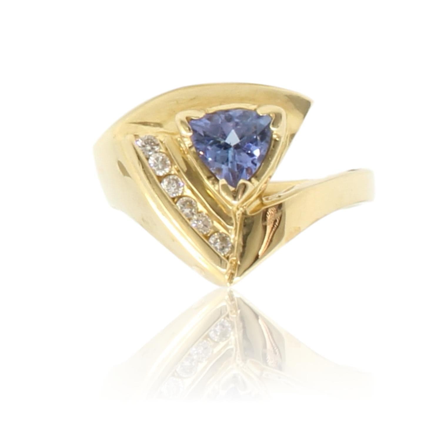 .75ct Trillion Cut Tanzanite .12ctw Diamond 14K Gold Ring - Size 7 - Thumbnail 2