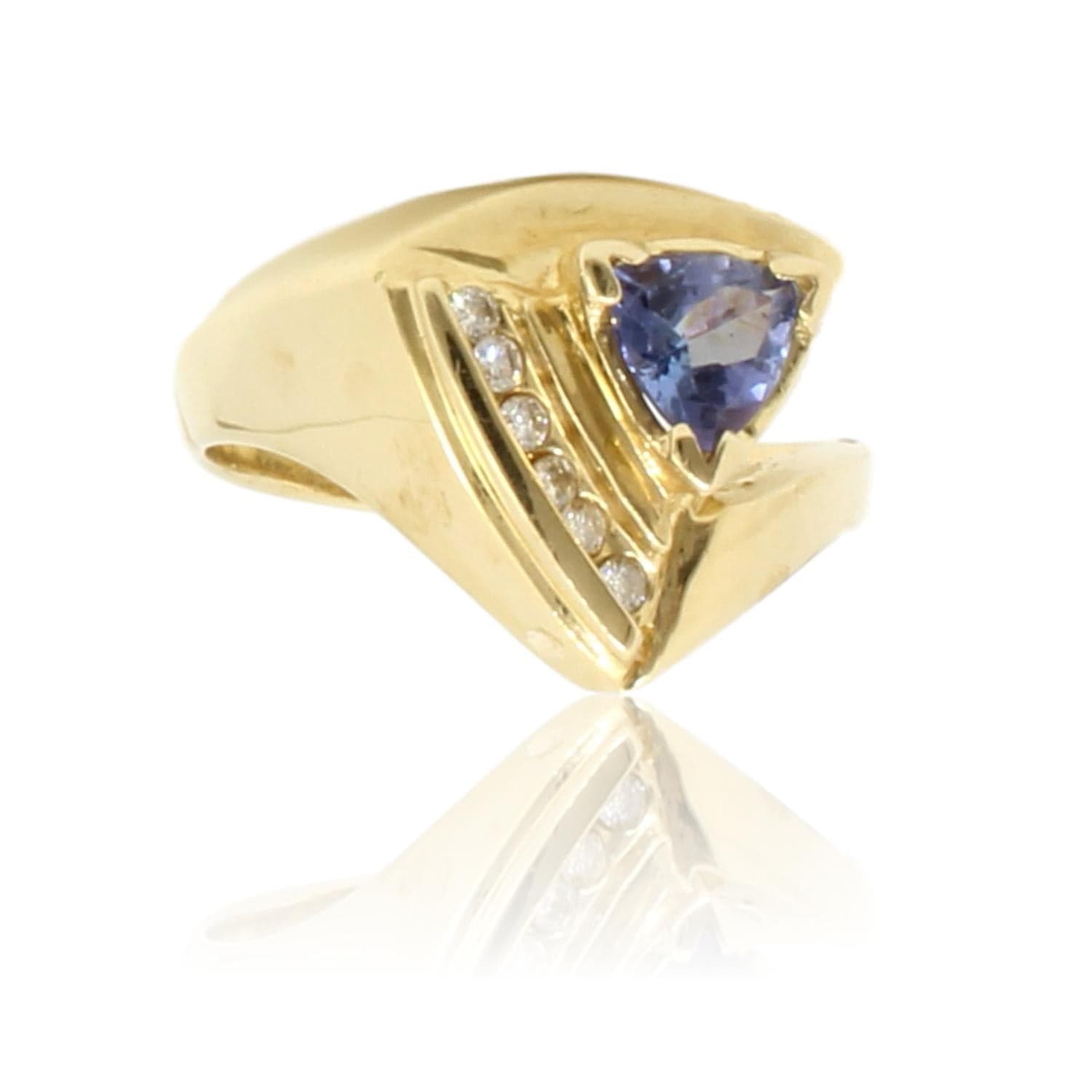.75ct Trillion Cut Tanzanite .12ctw Diamond 14K Gold Ring - Size 7 - Thumbnail 3
