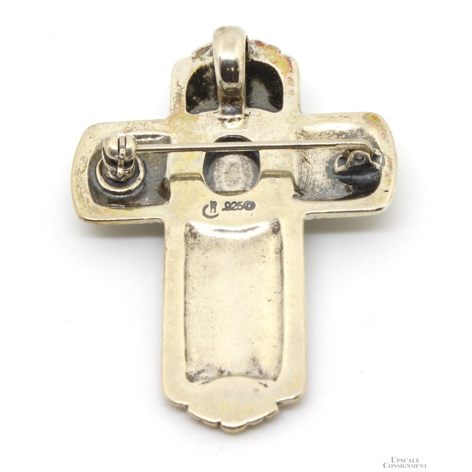 Sterling Silver Mosiac Inlay Gemstone Pendant - Brooch - Thumbnail 2