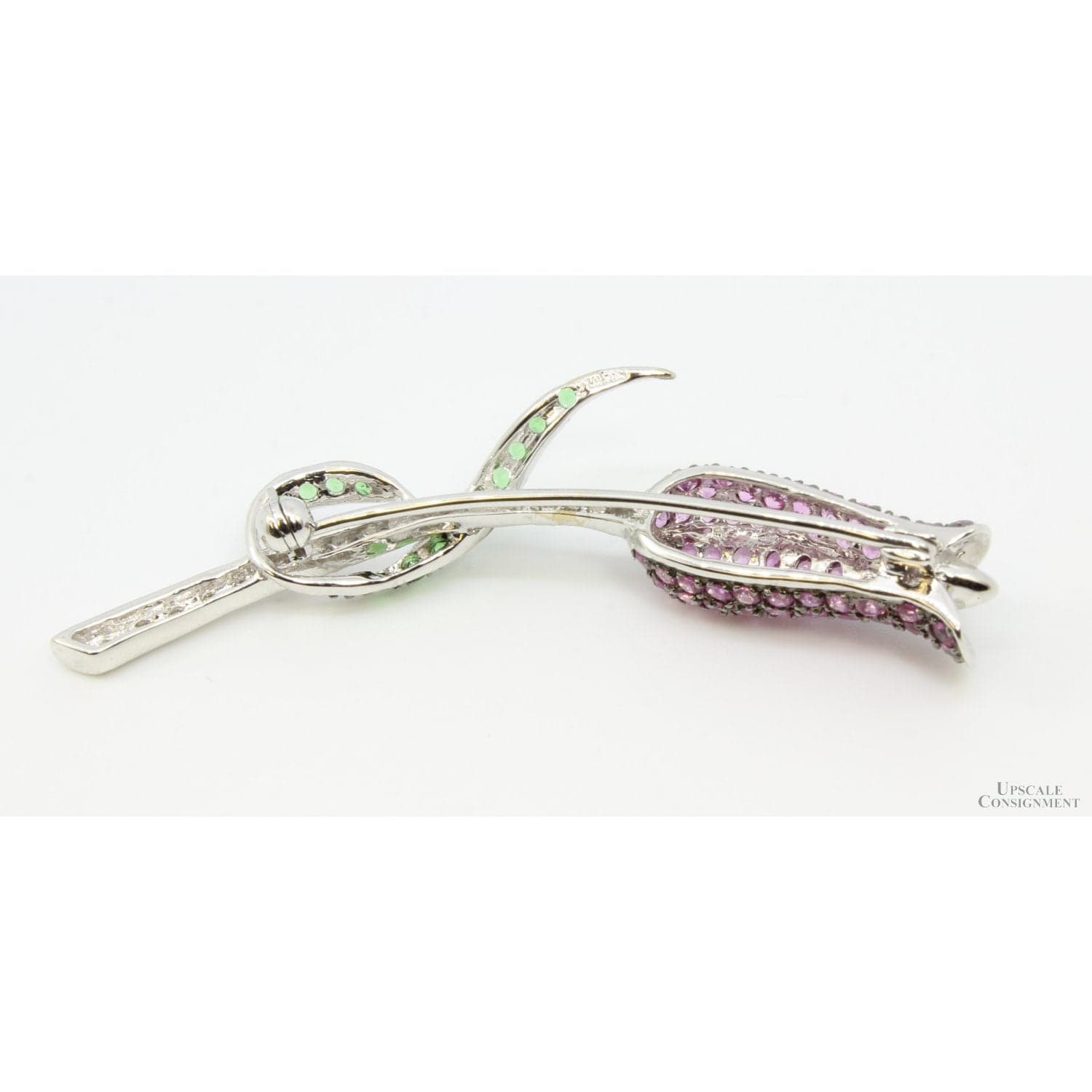 2.5ctw Pink Sapphire Tsavorite Garnet .25ctw Diamond 14K Gold Tulip Brooch - 2.25" x 1" - Thumbnail 4