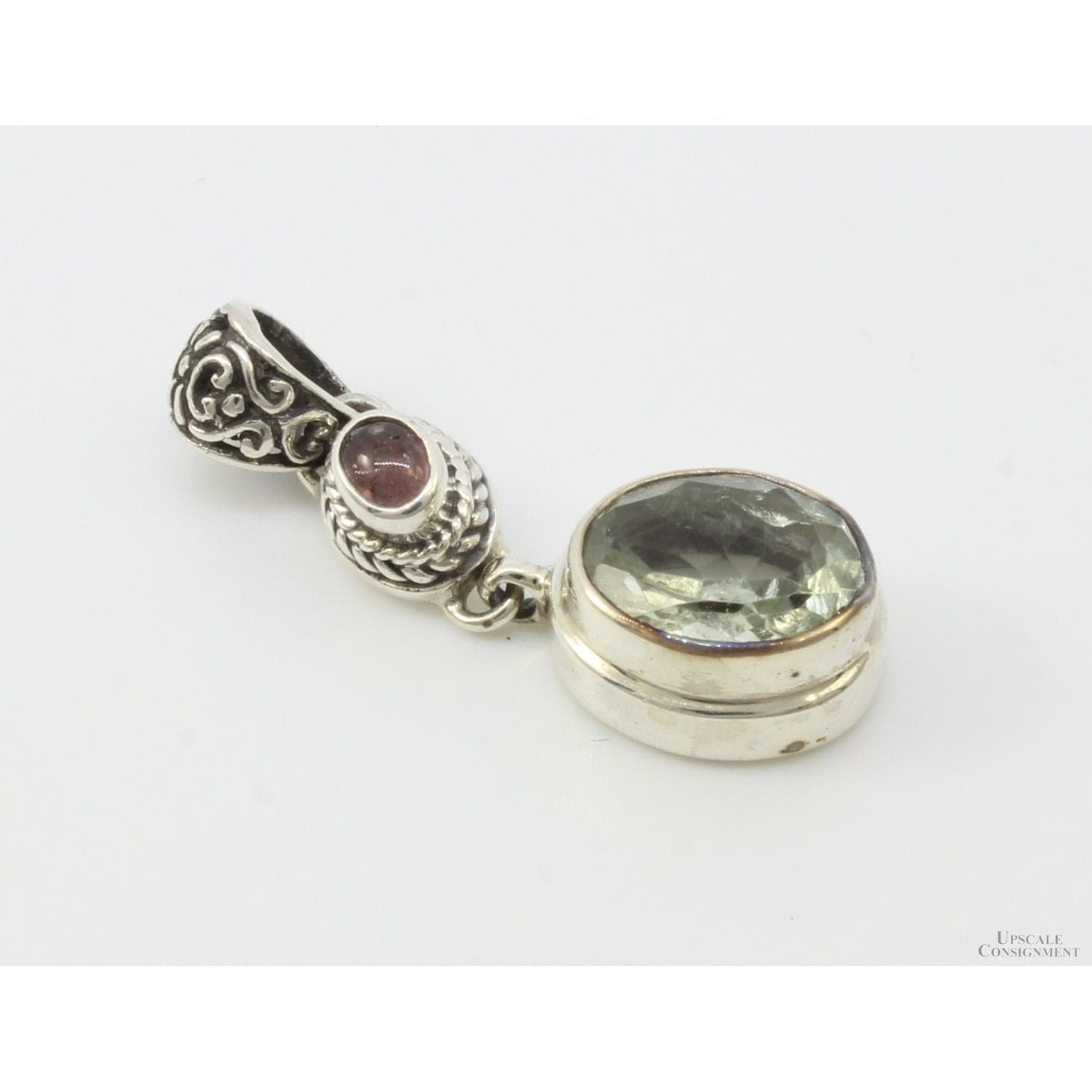 Sterling Silver Praseolite & Red Tourmaline Pendant - Thumbnail 2
