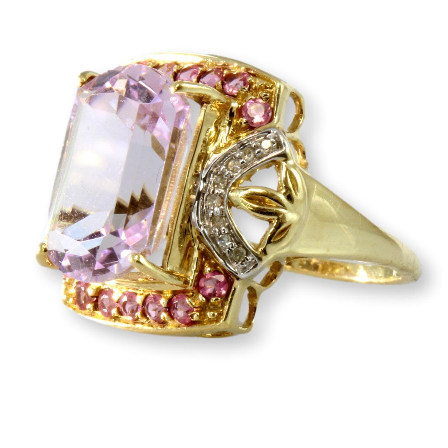 Violet Iolite, .42ctw Pink Tourmaline & .08ctw Diamond 10K Gold Ring - Size 6 - Thumbnail 3