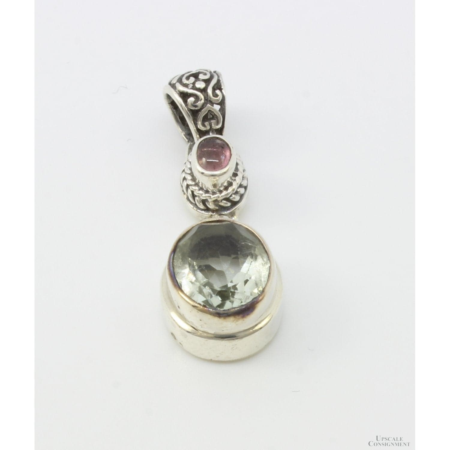 Sterling Silver Praseolite & Red Tourmaline Pendant - Image 1