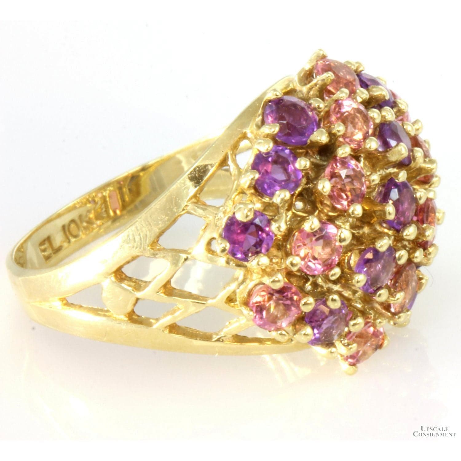 Amethyst, Pink Tourmaline 10K Gold Dome Cluster Ring - Size 7.5 - Thumbnail 3