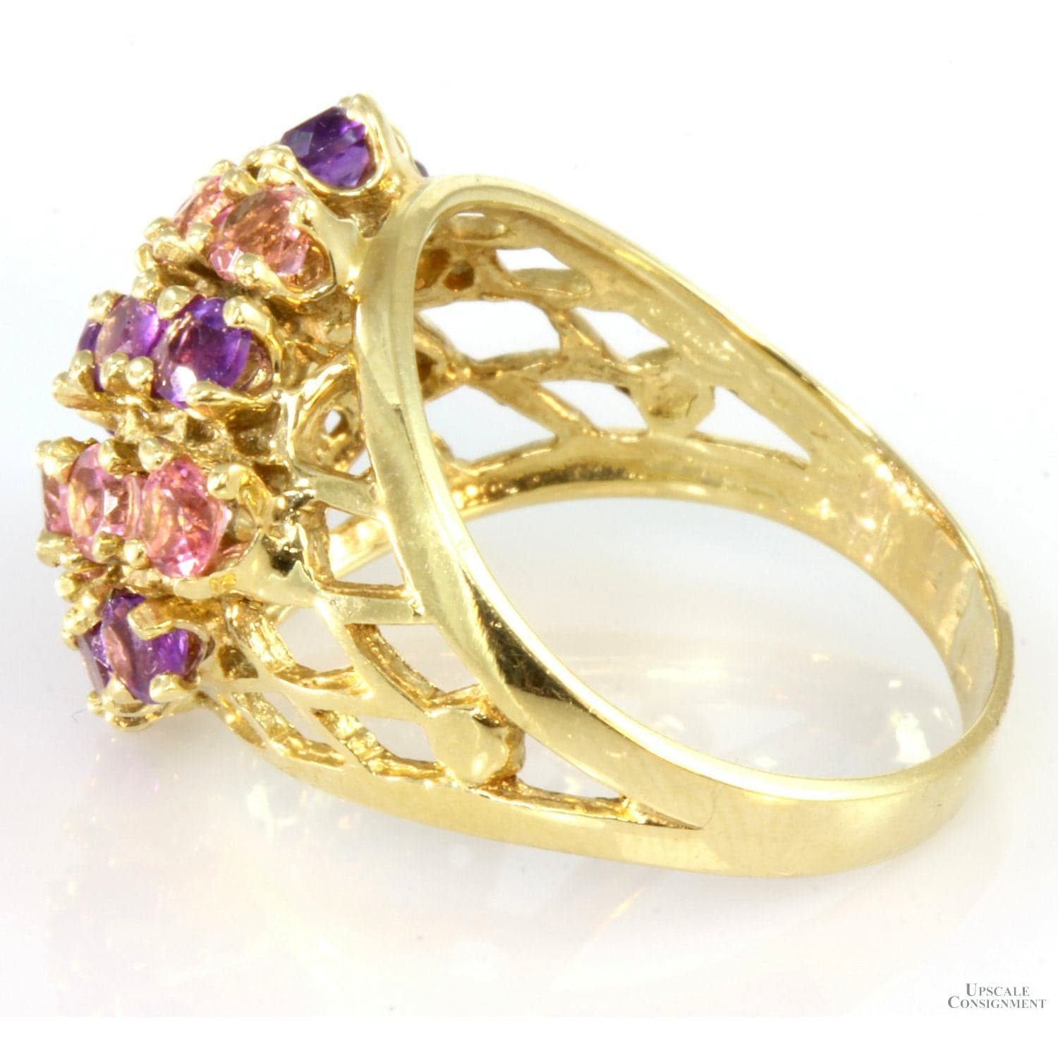 Amethyst, Pink Tourmaline 10K Gold Dome Cluster Ring - Size 7.5 - Thumbnail 4