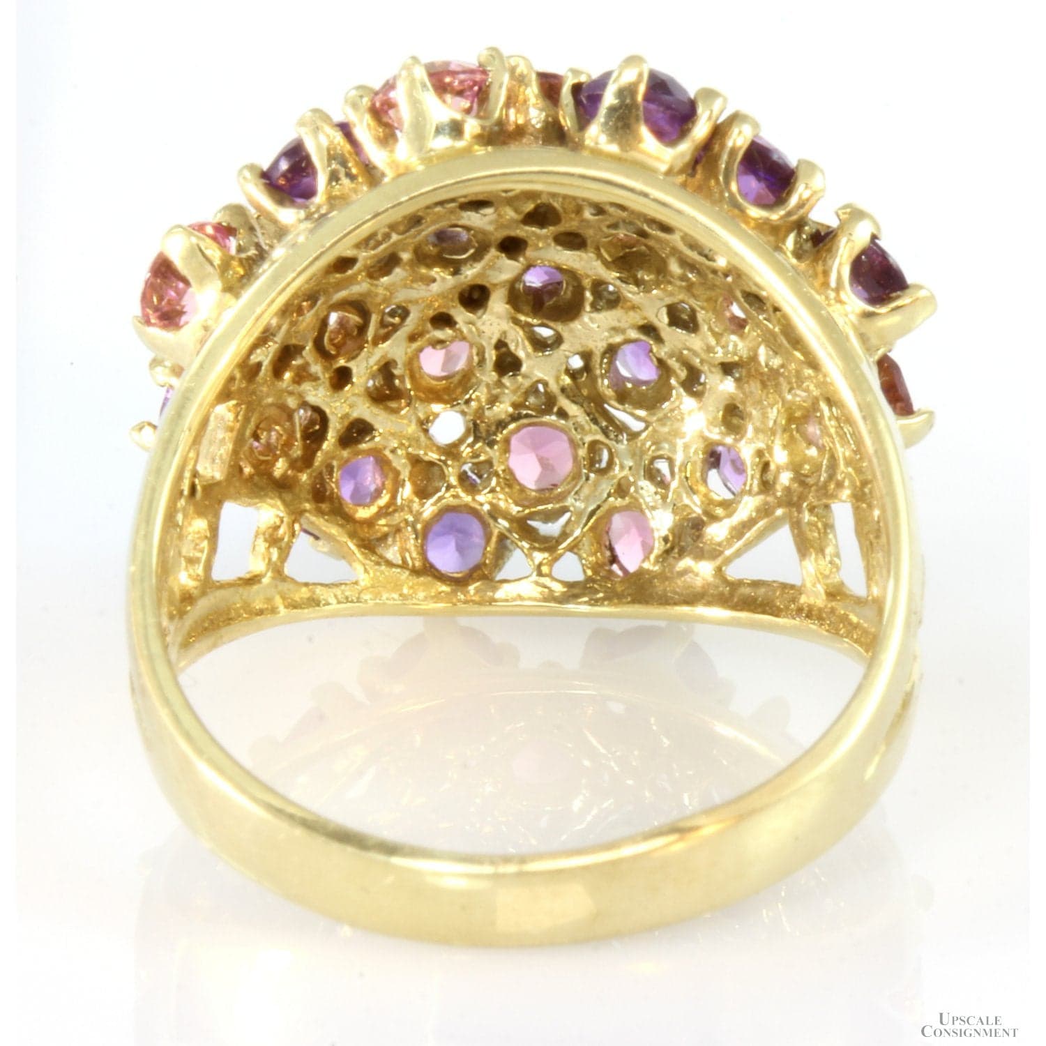 Amethyst, Pink Tourmaline 10K Gold Dome Cluster Ring - Size 7.5 - Thumbnail 5