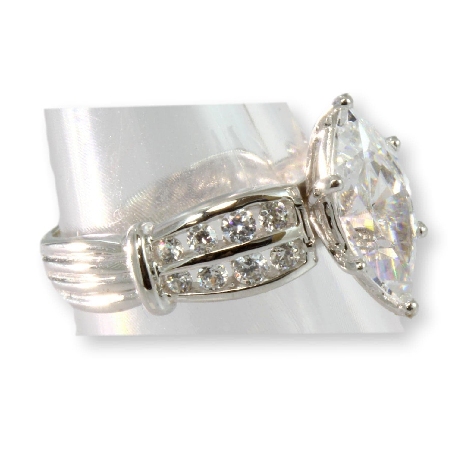 14K White Gold Diamonique Marquise Cubic Zirconia Ring - Size 5.75 - Thumbnail 3