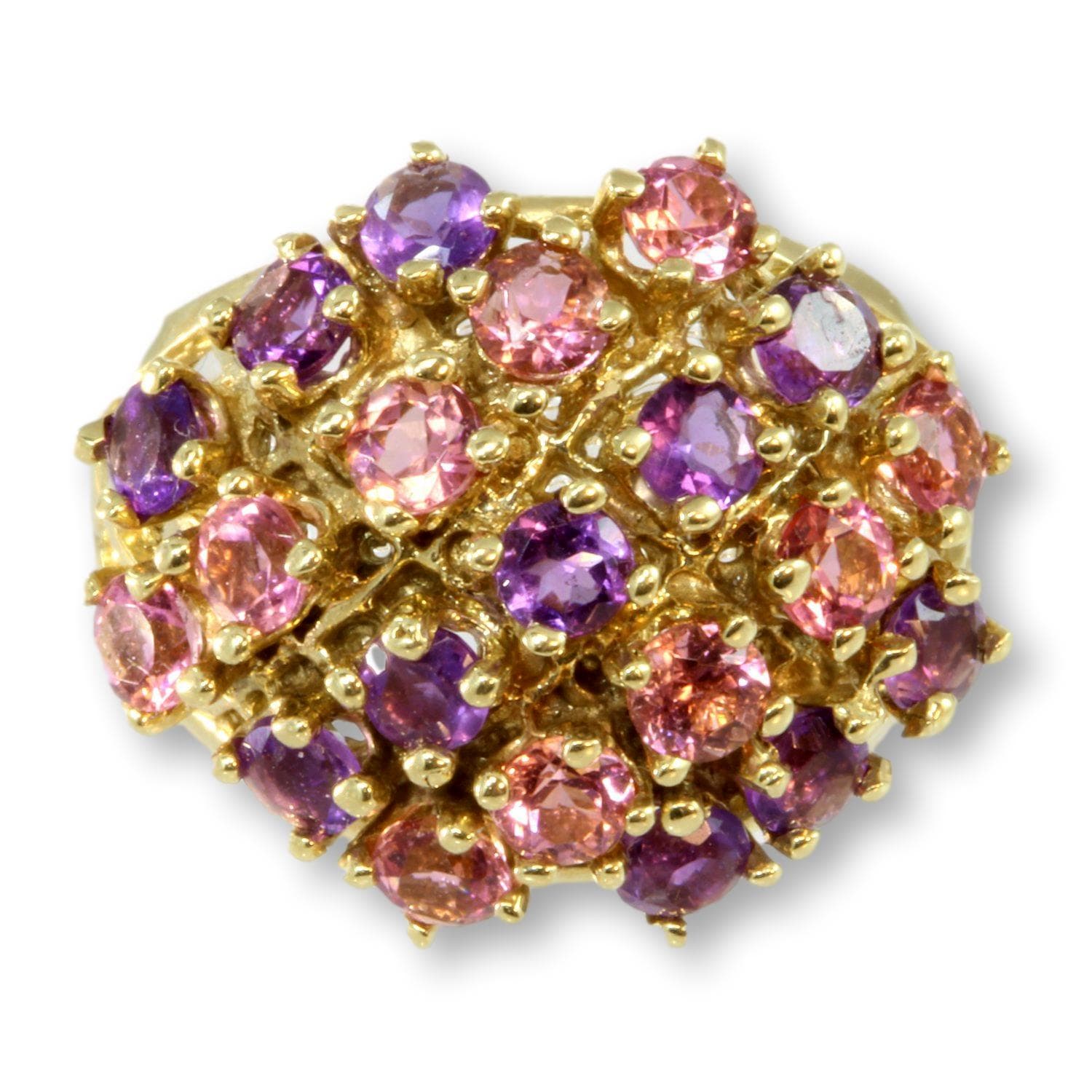 Amethyst, Pink Tourmaline 10K Gold Dome Cluster Ring - Size 7.5 - Thumbnail 2