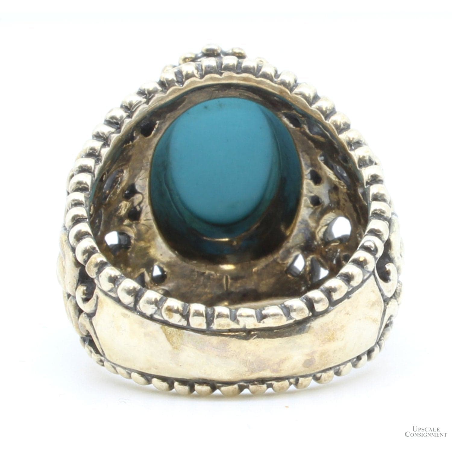 Sterling Silver Open Filigree Design Oval Turquoise Ring - Size 7.75 - Thumbnail 3
