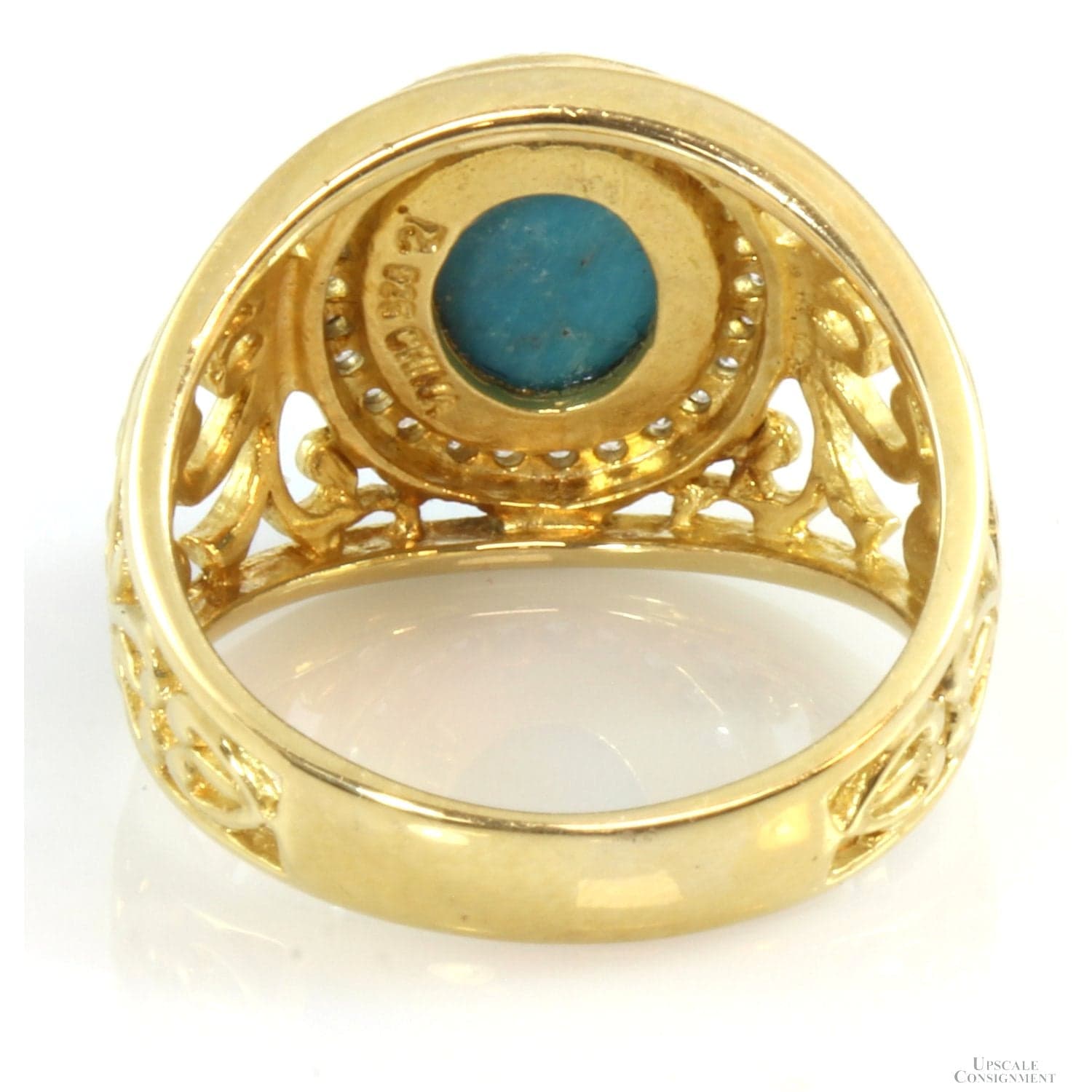 Sterling Silver Gold Vermeil Turquoise CZ Halo Ring - 8.75 - Thumbnail 5
