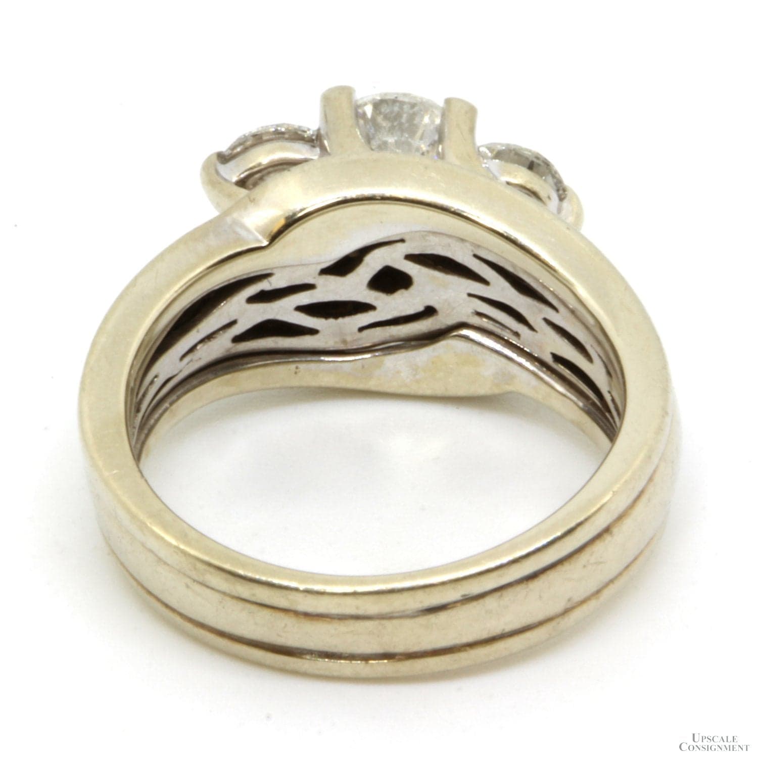 Nearly 1 Carat Diamond Wedding Set (.89 ctw) with Contoured Bands in 14K White Gold - Size 5.25 - Thumbnail 6