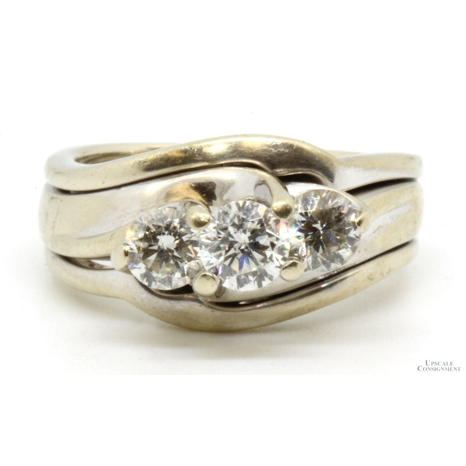 Nearly 1 Carat Diamond Wedding Set (.89 ctw) with Contoured Bands in 14K White Gold - Size 5.25 - Thumbnail 5