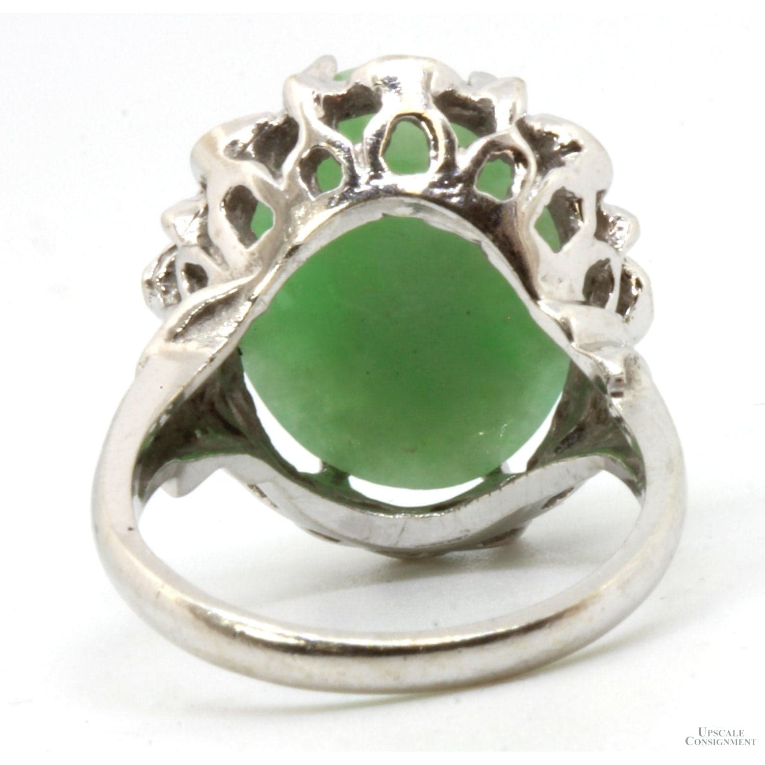 6.20 ct Green Jadeite Jade 14K Gold Scalloped Open Design Ring - Size 5.5 - Thumbnail 4