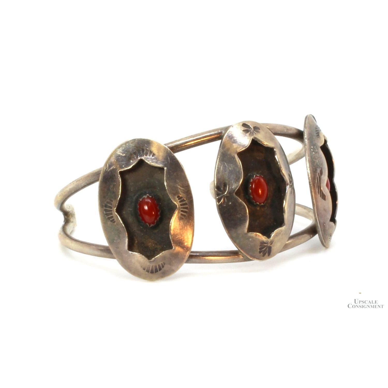 Vintage Zuni Sterling Silver Red Coral Shadowbox Cuff - Thumbnail 2