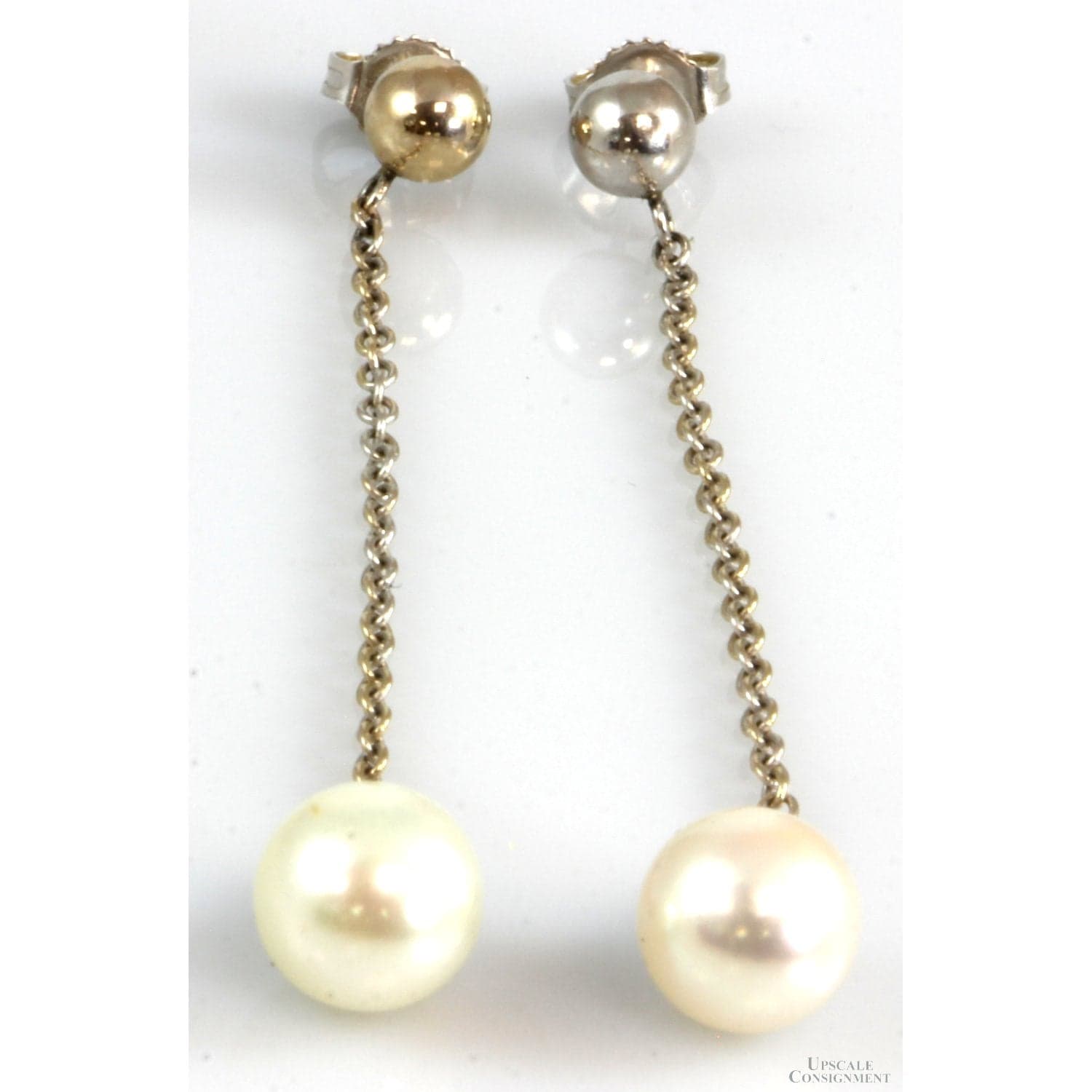 14K Gold 8mm Cultured Freshwater Pearl Drop Earrings - 2.5 " - Image 1