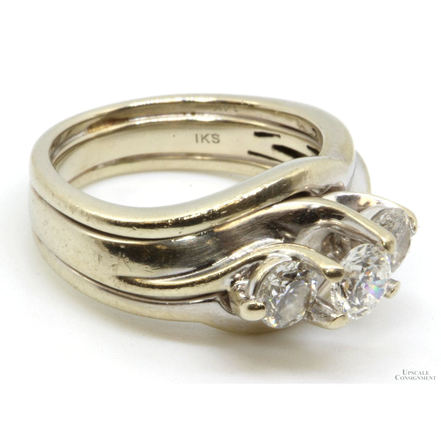 Nearly 1 Carat Diamond Wedding Set (.89 ctw) with Contoured Bands in 14K White Gold - Size 5.25 - Thumbnail 4