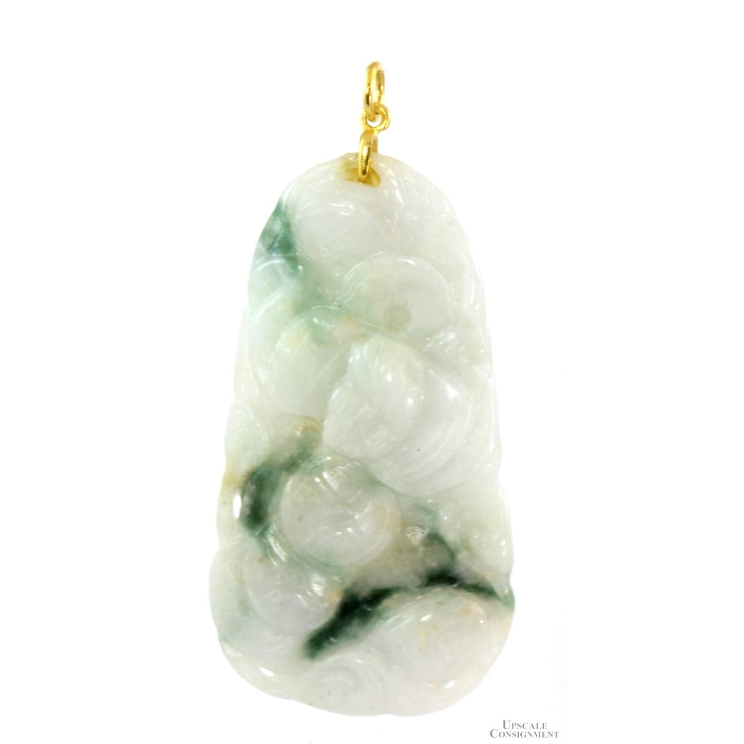Carved Moss in Snow Jadeite Jade 14K Gold Pendant - Image 1