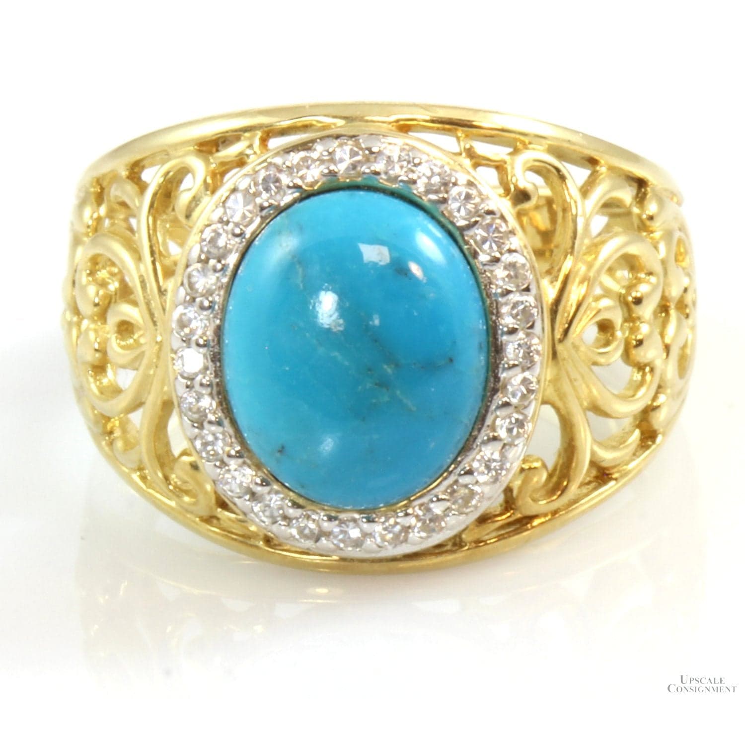 Sterling Silver Gold Vermeil Turquoise CZ Halo Ring - 8.75 - Image 1