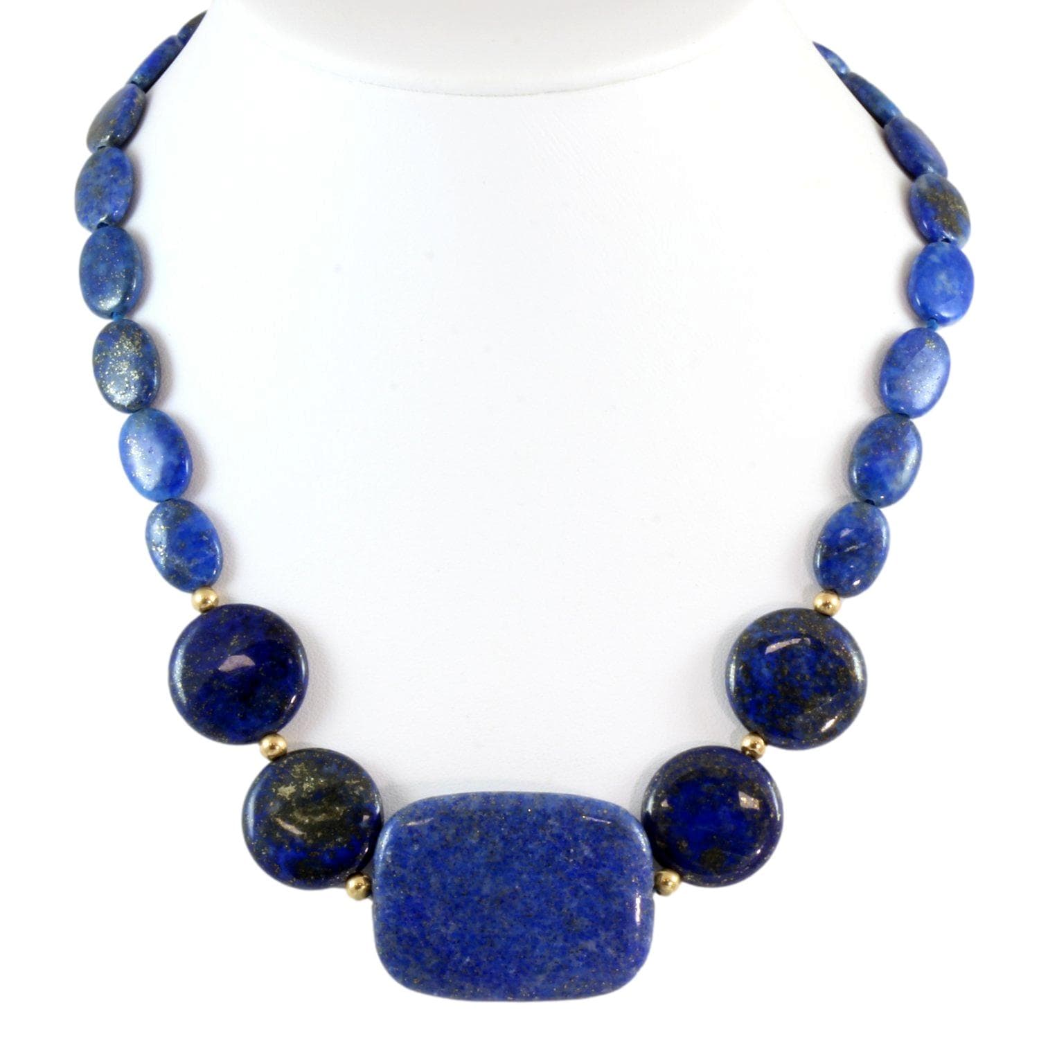 Lapis Graduated Disc Bead 14K Yellow Gold Necklace by Zoe B - 20 in - Image 1