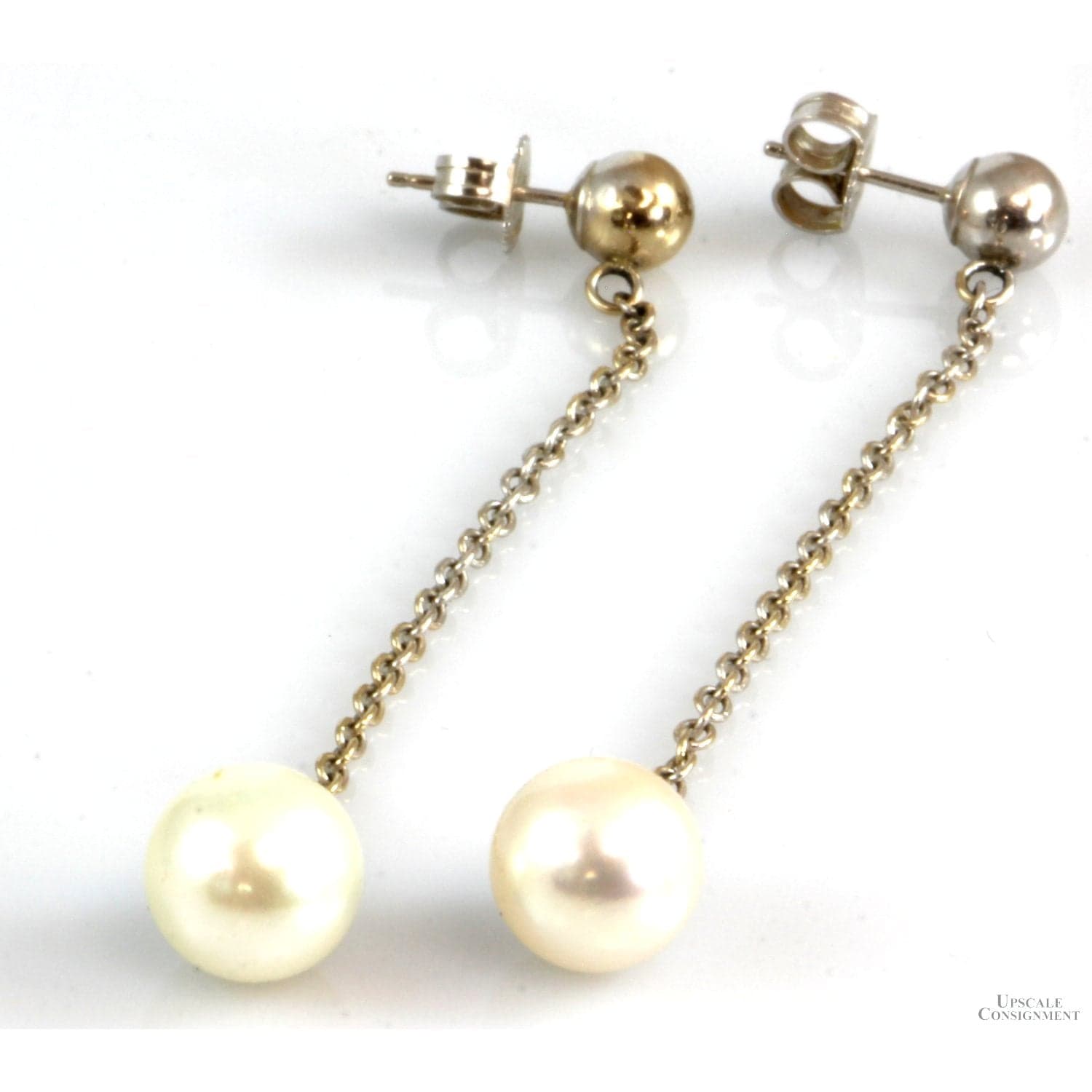 14K Gold 8mm Cultured Freshwater Pearl Drop Earrings - 2.5 " - Thumbnail 2