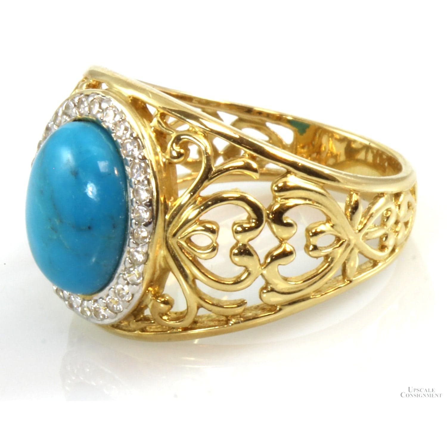 Sterling Silver Gold Vermeil Turquoise CZ Halo Ring - 8.75 - Thumbnail 2