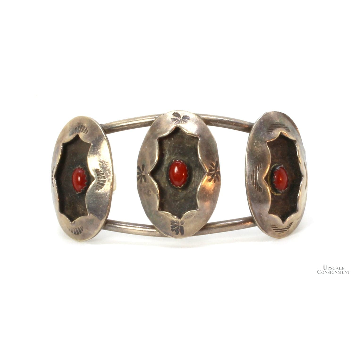 Vintage Zuni Sterling Silver Red Coral Shadowbox Cuff - Image 1