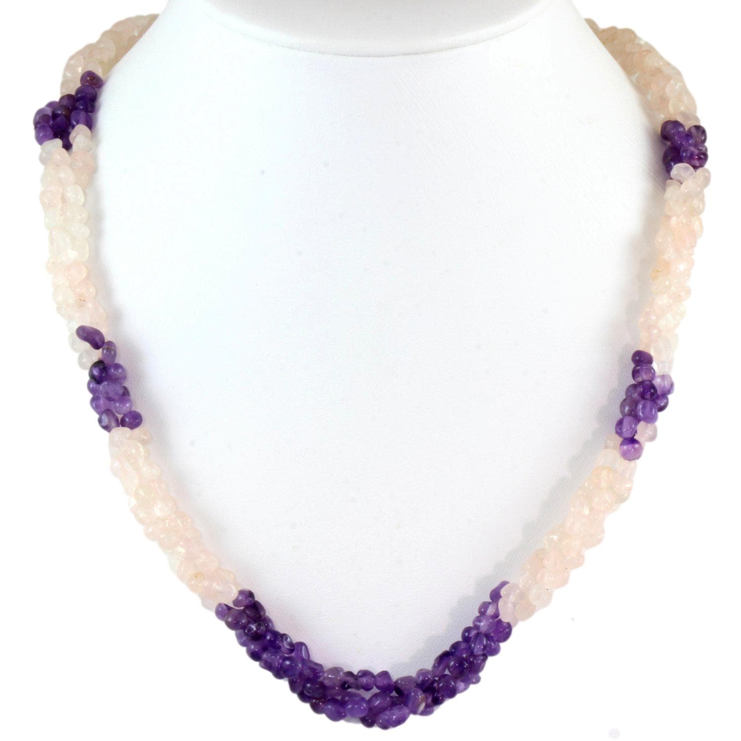 Rose Quartz & Amethyst Three-Strand Torsade Necklace - 18 in - Image 1