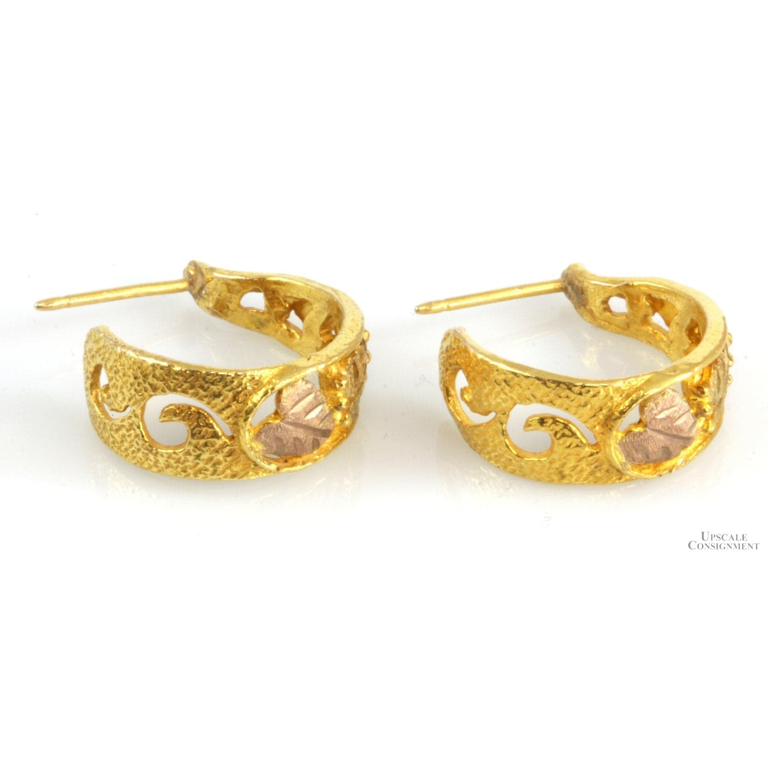10K Yellow, Green, Rose Black Hills Gold Hoop Earrings - .75" - Thumbnail 3