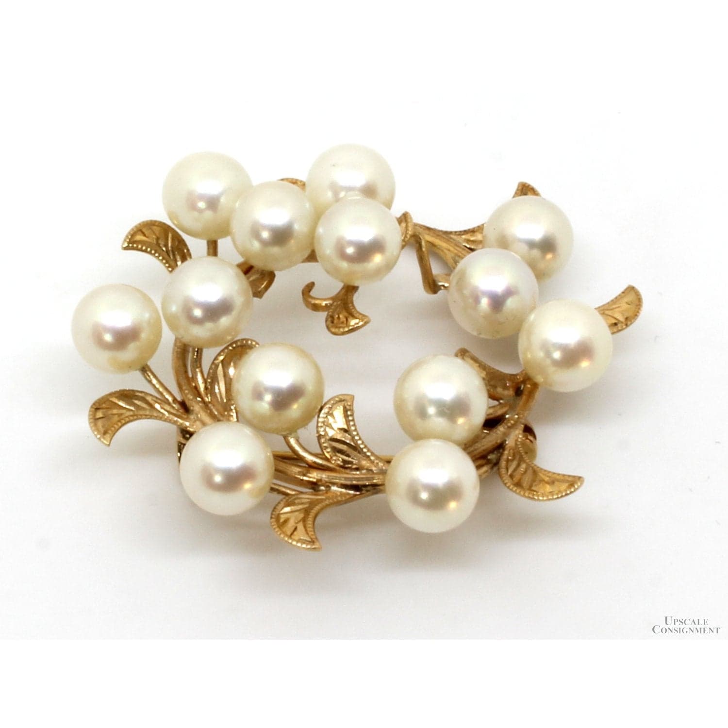 14K Yellow Gold Akoya Pearl Botanical Design Brooch - 1.5 in - Thumbnail 2