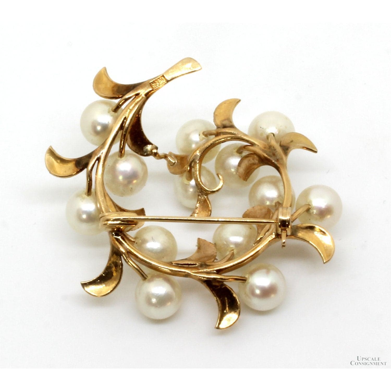 14K Yellow Gold Akoya Pearl Botanical Design Brooch - 1.5 in - Thumbnail 4